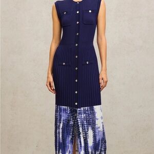 Maje Navy and White Sleeveless Maxi Dress
